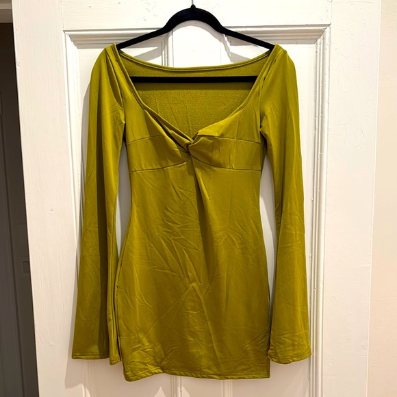 Brat Green Mini Dress with Bell Sleeves - Picture 1 of 3